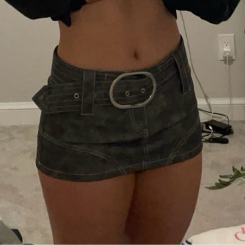 Dolls Kill Charcoal Mini Skirt with Silver Buckle